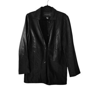 Vintage Banana Republic 100% Leather Car Coat Blazer Jacket Black [M] Y2K 90